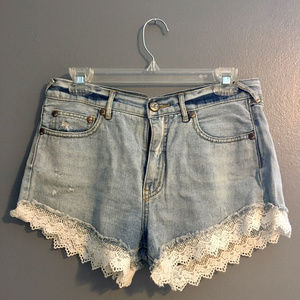 Free People Daisy Lace Crochet Denim Jean Short